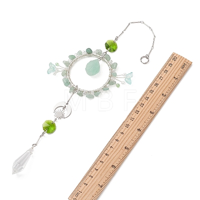 Natural Green Aventurine & Glass Suncatcher HJEW-TA00454-03-1