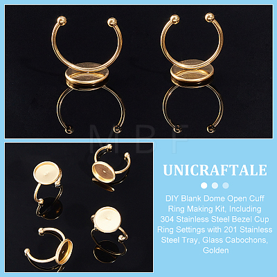 Unicraftale DIY Blank Dome Open Cuff Ring Making Kit STAS-UN0053-06-1
