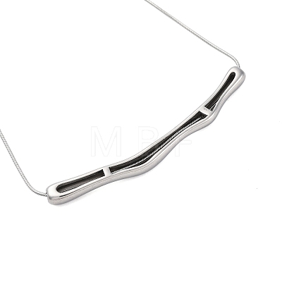 304 Stainless Steel Round Snake Chain Textured Bar Pendant Necklaces for Women NJEW-K276-15P-1