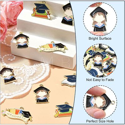 20Pcs 5 Styles Graduation Season Golden Plated Alloy Enamel Pendants ENAM-CJ0006-14-1