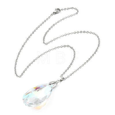 Clear AB Faceted Glass Teardrop Pendant 304 Stainless Steel Cable Chain Necklaces NJEW-JN06177-1