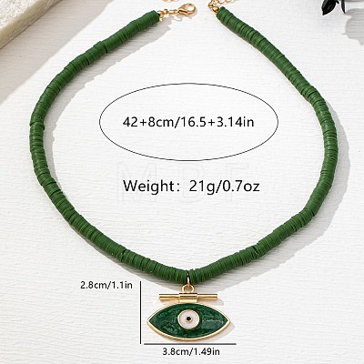 Alloy Enamel Evil Eye Pendant Polymer Clay Heishi Beaded Necklaces for Women FS-WG2D3C8-01-1