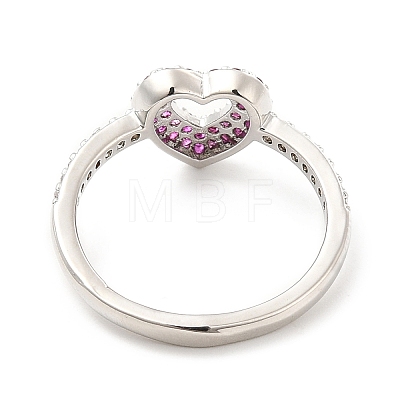 Rack Plating Brass Micro Pave Camellia & Crystal Cubic Zirconia Heart Rings RJEW-E064-15P-1