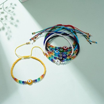 7Pcs 7 Colors Lampwork Evil Eye & Glass Beaded Bracelets Set BJEW-JB08367-1