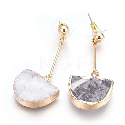 Natural Druzy Quartz Dangle Stud Earrings EJEW-F171-02-1