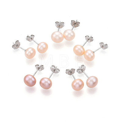 Pearl Ball Stud Earrings EJEW-Q701-01B-01-1