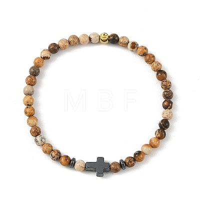 Non-magnetic Synthetic Hematite & Natural Mixed Gemstone Beaded Stretch Bracelets for Women Men BJEW-JB14012-1
