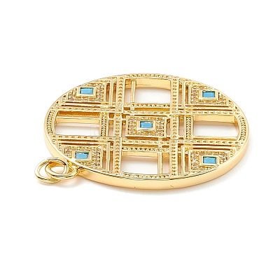 Rack Plating Brass Micro Pave Clear & Cyan Cubic Zirconia Pendants LS-KK-D073-14G-1