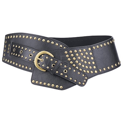 Retro Antique Bronze Alloy Rivets PU Leather Whide Waist Belts for Women AJEW-WH20098-075A-1