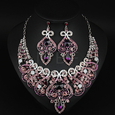 Alloy Rhinestone Bib Necklaces & Dangle Earrrings Sets for Women WG32480-07-1