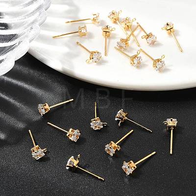 SHEGRACE Brass Clear Cubic Zirconia Square Stud Earring Findings XGR0103G-115G-1