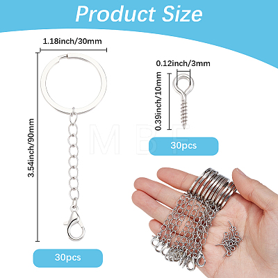 30Pcs 304 Stainless Steel Keychains KEYC-BBC0001-23-1