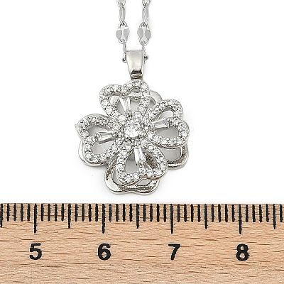 Brass Micro Pave Clear Cubic Zirconia Rotatable Clover Pendant Necklaces NJEW-K280-01P-1