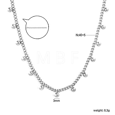 304 Stainless Steel Round Ball Tassel Necklaces for Women WGEC704-03-1