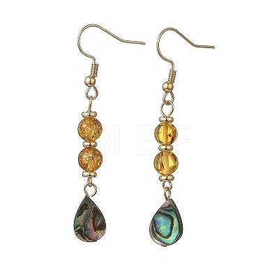 Natural Amber & Abalone Shell/Paua Shell Beads Dangle Earrings EJEW-JE07315-01-1