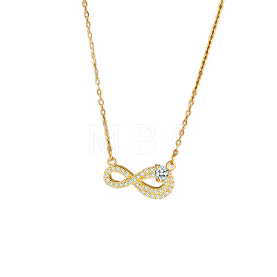 Valentine's Day Brass Pave Clear Cubic Zirconia Infinity Pendant 304 Stainless Steel Cable Chain Necklaces for Women WG1F303-05-1