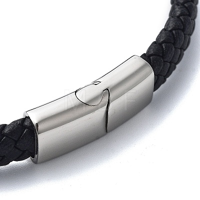 Men's Braided Black PU Leather Cord Bracelets BJEW-K243-56AS-1