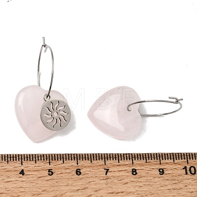 Natural Rose Quartz & 304 Stainless Steel Hoop Earrings for Women EJEW-G475-01P-07-1