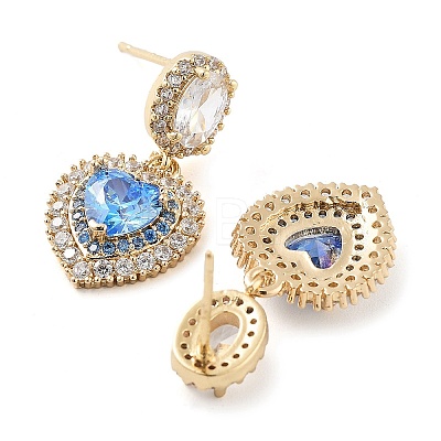 Brass with Sky Blue Glass Dangle Stud Earrings EJEW-Q800-11KCG-1