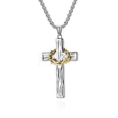 Two Tone 316L Surgical Stainless Steel Thorns Cross Pendant Necklaces FS-WG139DF-01-1