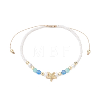 3Pcs Starfish Natural Agate & Amazonite & Shell Pearl Beads Braided Bead Bracelets for Women BJEW-JB12765-1