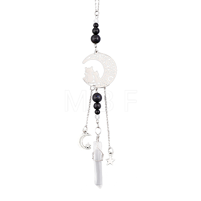 Natural Black Onyx Pendant Decorations PALLOY-PH01588-1