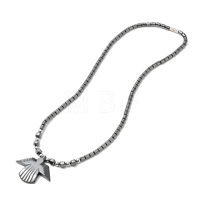 Synthetic Non-magnetic Hematite Angel Pendant Necklace with Beaded Chains NJEW-E095-02-1