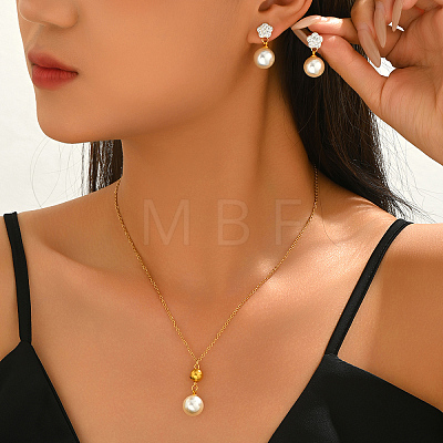Round Plastic Imitation Pearl Earrings & Pendant Necklaces Sets for Women SY8055-1