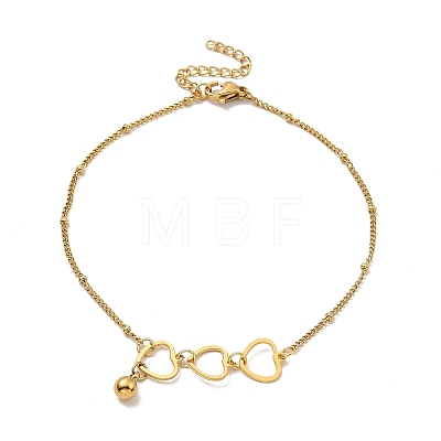 304 Stainless Steel Charm Anklet with Satellite Chains for Women AJEW-C021-13-1