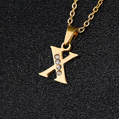 201 Stainless Steel Crystal Rhinestone Initial Pendant Necklaces FS-WG3A711-24-1