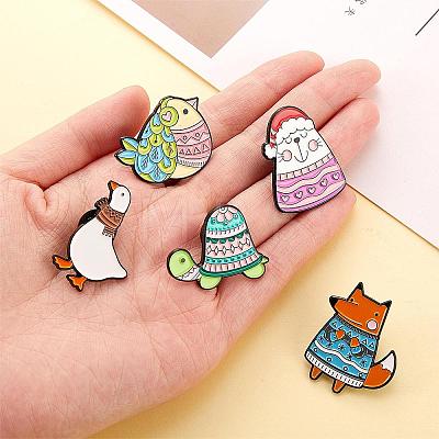 5 Pcs Enamel Lapel Pin Sets Cute Lamb Fox Goose Chicken Animal Brooch Pins Electrophoresis Black Alloy Animal Brooches for Clothes Bags Backpacks Party Decoration Christmas Gift JBR107A-1