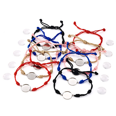 10Pcs 5 Colors DIY Blank Dome Braided Nylon Threads Adjustable Link Bracelet Makings Kits AJEW-TA00026-1