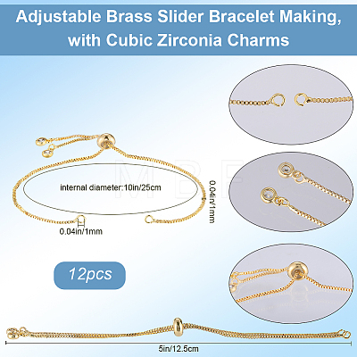 SOFPLATE 12Pcs Rack Plating Adjustable Brass Slider Bracelet Making KK-SP0001-80G-1