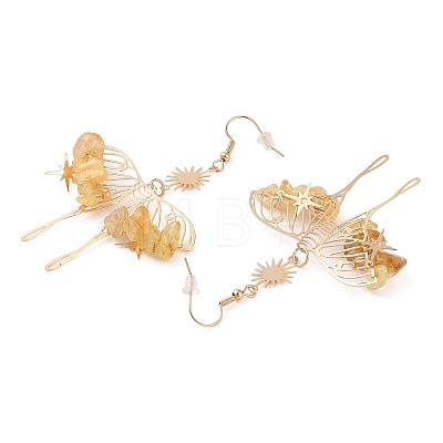 Natural Yellow Quartz Chips Dangle Earrings EJEW-S214-01A-1