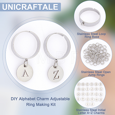 Unicraftale DIY Alphabet Charm Adjustable Ring Making Kit DIY-UN0005-67-1