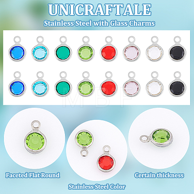Unicraftale 8 Color 304 Stainless Steel with Glass Charms STAS-UN0048-44B-1