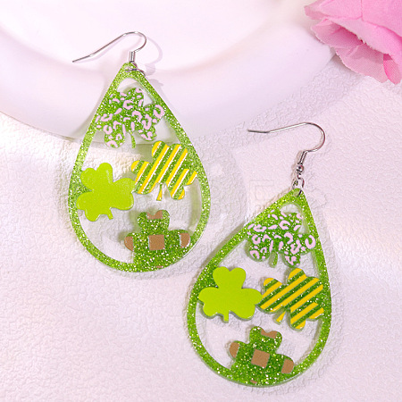 Saint Patrick's Day Acrylic Glitter Powder Dangle Earrings FS-WGA25D9-06-1