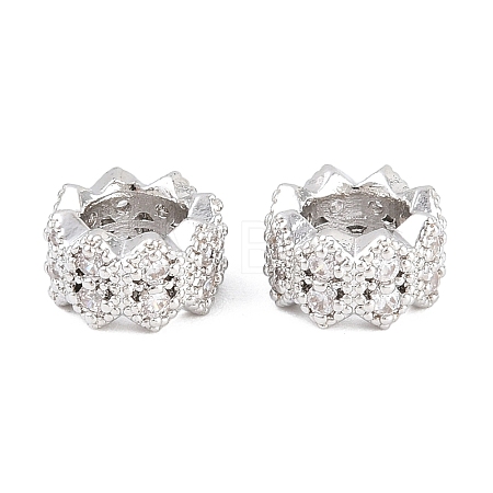 Flower Brass Clear Cubic Zirconia European Beads KK-B186-11P-1