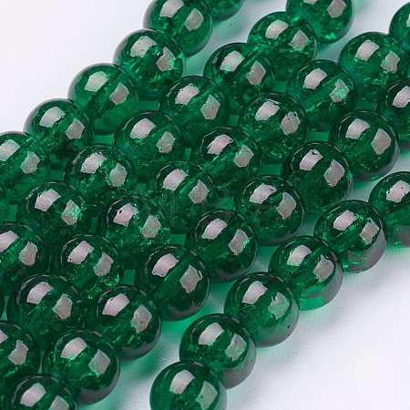 1Strand Dark Green Transparent Crackle Glass Round Beads Strands X-CCG-Q001-6mm-17-1
