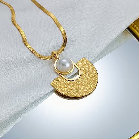 304 Stainless Steel & Imitation Pearl Textured Pendant Necklaces WGD189B-02-1