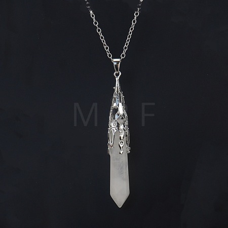 Natural Quartz Crystal Six-Sided Prism Healing Dowsing Pendulum Pendant Iron Cable Chain Necklaces for Divination HM5691-2-1