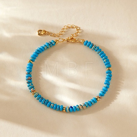 Handmade Dyed Natural Imperial Jasper Rondelle Beaded Bracelets with 304 Stainless Steel End Chains XL9343-2-1