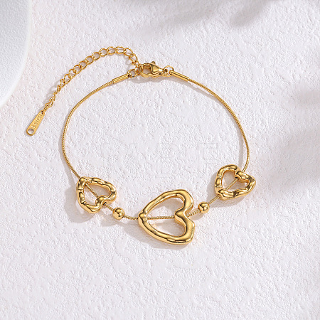 304 Stainless Steel Heart Snake Chain Bracelets for Women WG0154D-01-1