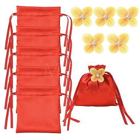 Satin Cloth Drawstring Pouches with Flower ST-CJ0048-001A-1