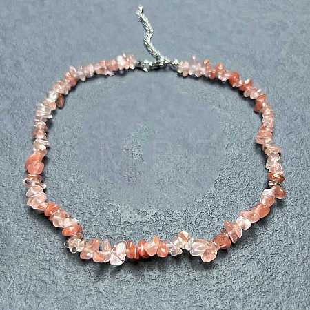 Cherry Quartz Glass Chip Beaded Necklaces for Women IW6789-11-1