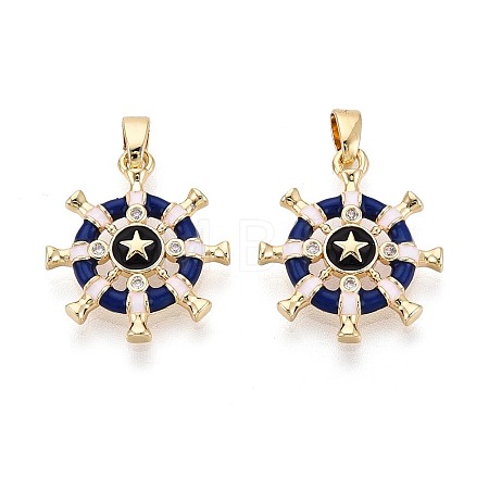 Brass Micro Pave Clear Cubic Zirconia and Enamel Pendants KK-T075-91B-G-1