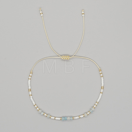 Bohemian Faceted Rondelle Natural Aquamarine and Glass Heishi Braided Bead Bracelets for Women FE7255-8-1