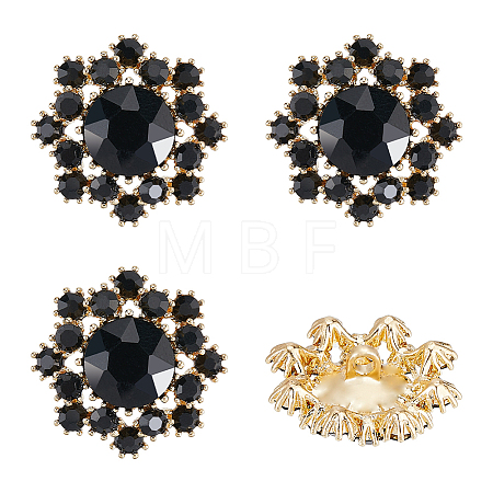 Flower Alloy & Glass Shank Buttons BUTT-WH0061-13-1