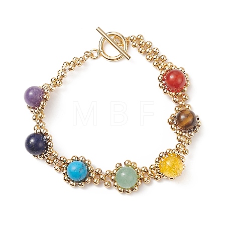 Natural & Synthetic Mixed Gemstone Chakra Beaded Bracelet with Mesh Chains BJEW-JB09007-1