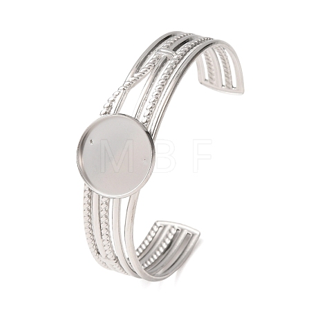 304 Stainless Steel Multi-strand Cuff Bracelet Blanks with Flat Round Bezel Settings SA-CBA4160-01C-P-1